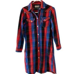 Hollywood Ranch Market Shirt Dress Jacket Womens Size 1 Longline Plaid